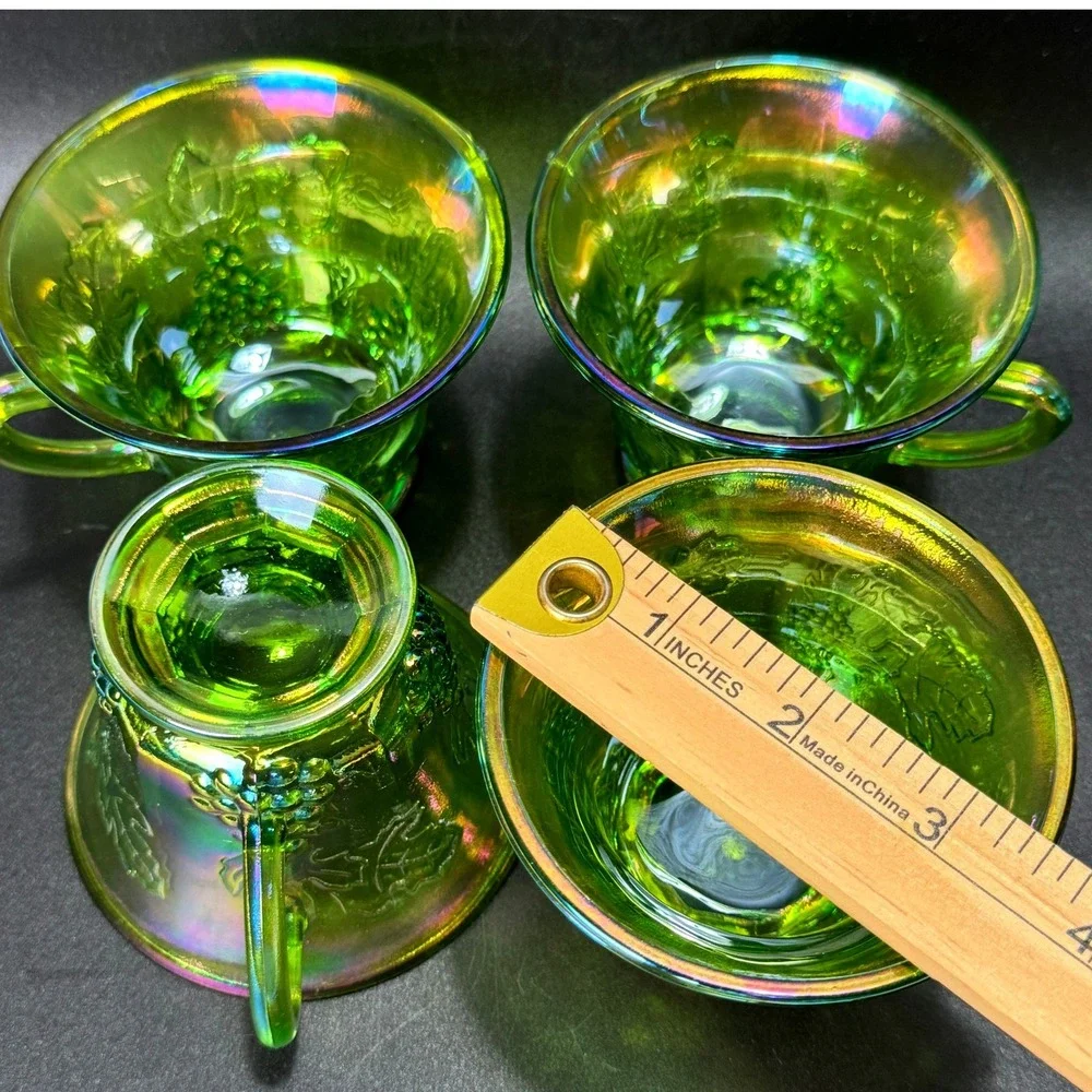 Indiana Glass Harvest Grape Iridescent Green Carnival Punch Cups Whimsigoth
